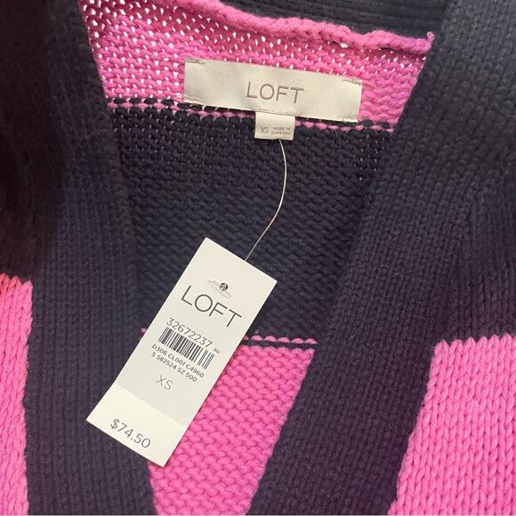 Loft NWT Bold Stripe‎ Pink Blue Knit Cardigan Sweater Women’s Size XS - Picture 2 of 9